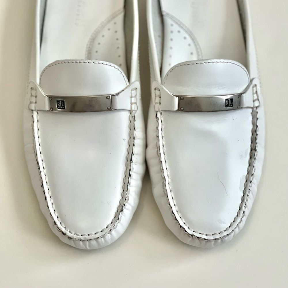 Lauren Ralph Lauren White Leather Mules with Silver Detail - Picture 6 of 13